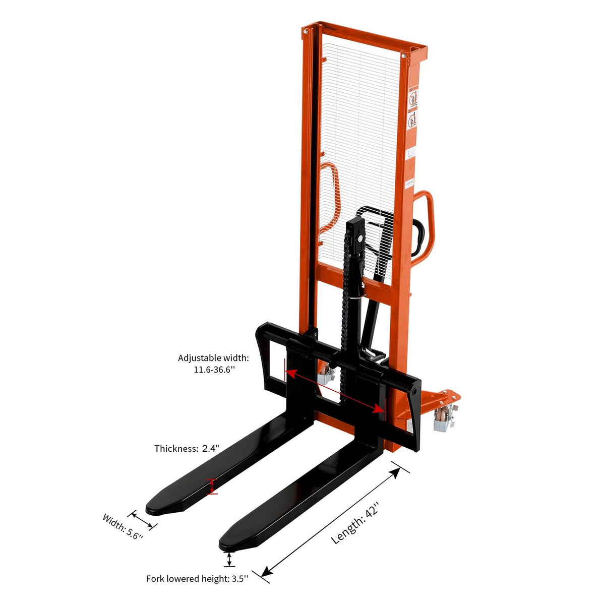 Tory Carrier Manual Pallet Stacker 1100lbs Capacity 63" Lift Height