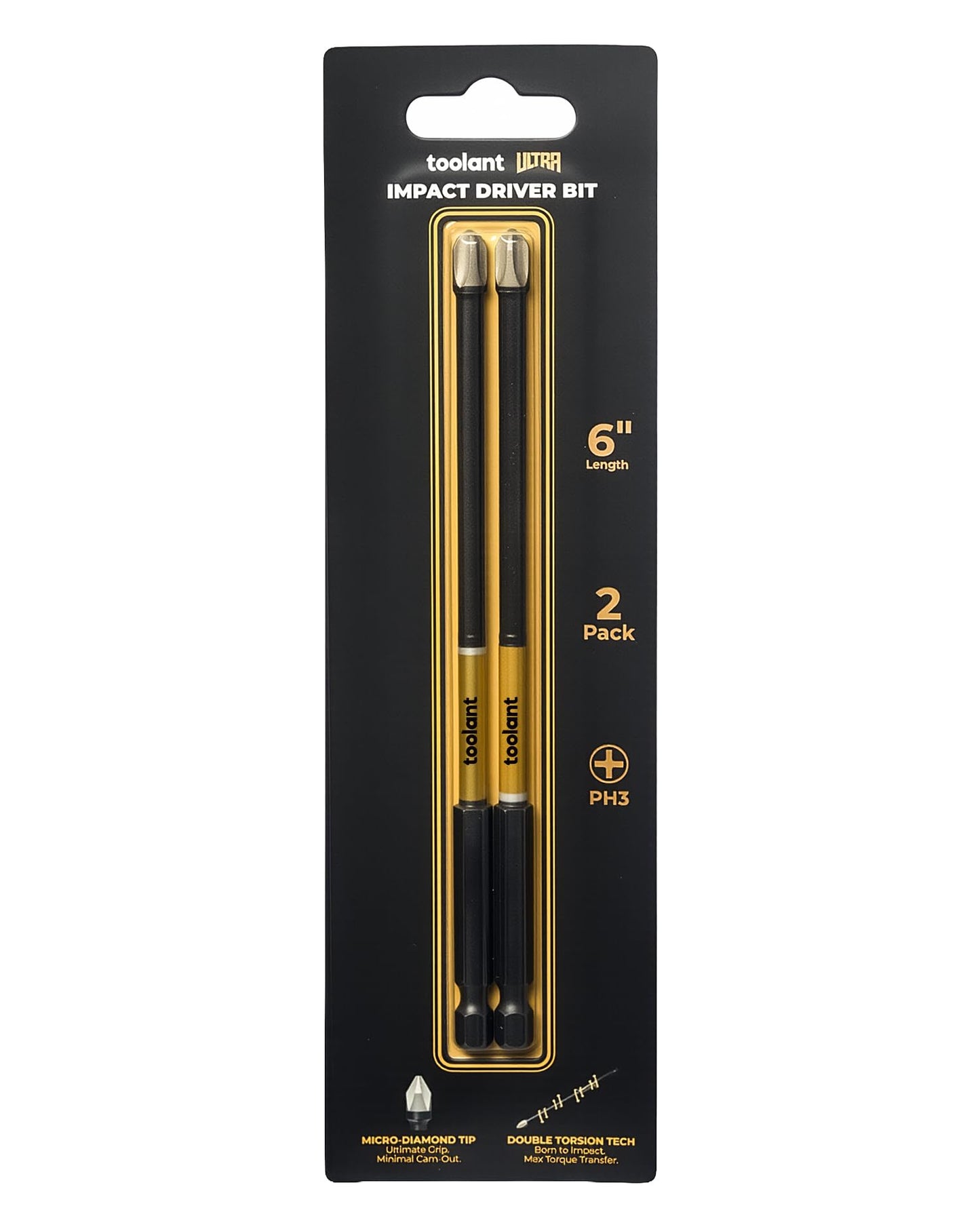 toolant Phillips Impact Screwdriver Bit Set 6 Inch PH2, 2 Pack Magnetic Anti Slip CNC Machined Tips Impact Steel X2 Driver Bit Set for Impact Driver