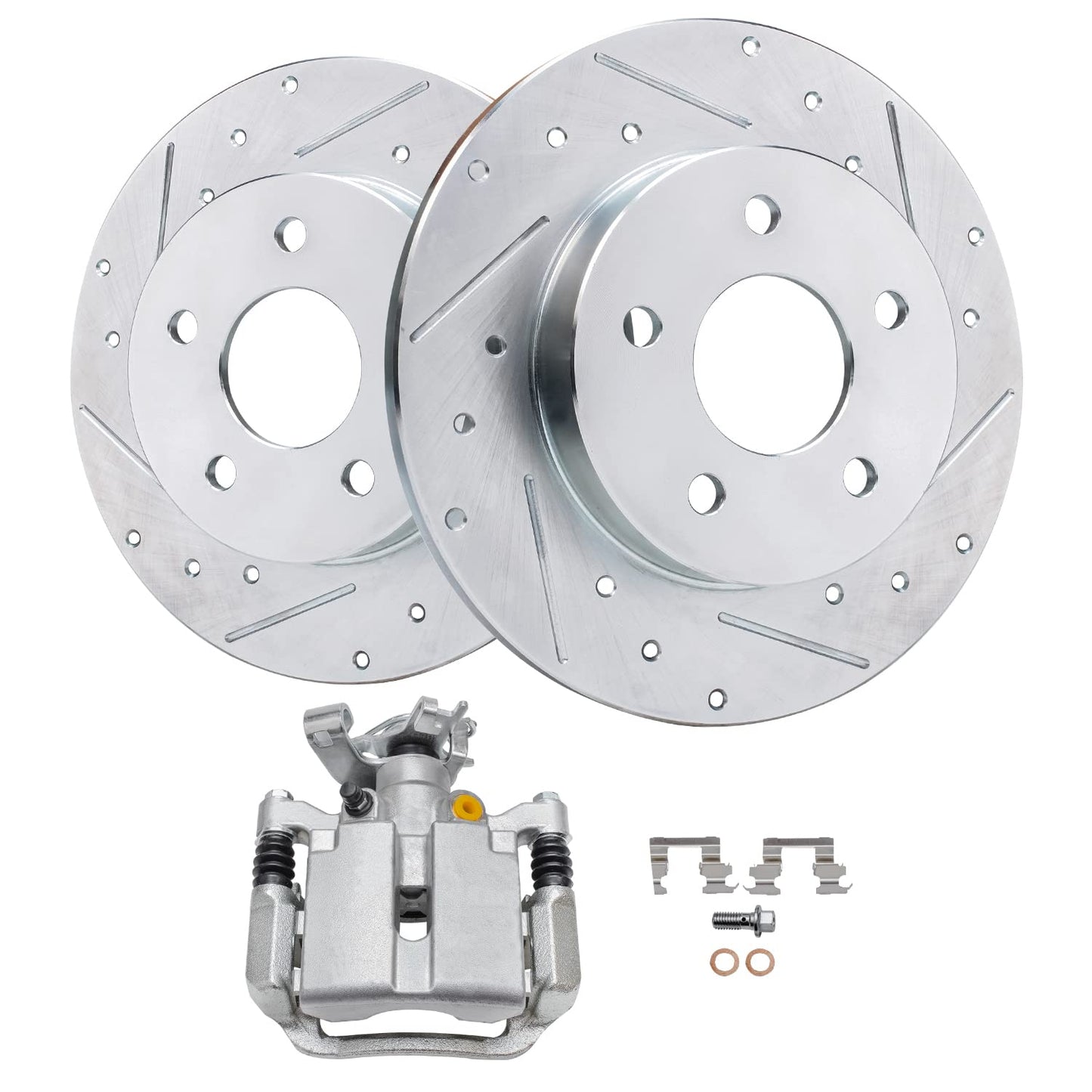Detroit Axle - Rear Brake Kit for Chevy Silverado Sierra 1500 Suburban Yukon XL Tahoe Escalade ESV Drilled & Slotted Brake Rotors Ceramic Brakes Pads
