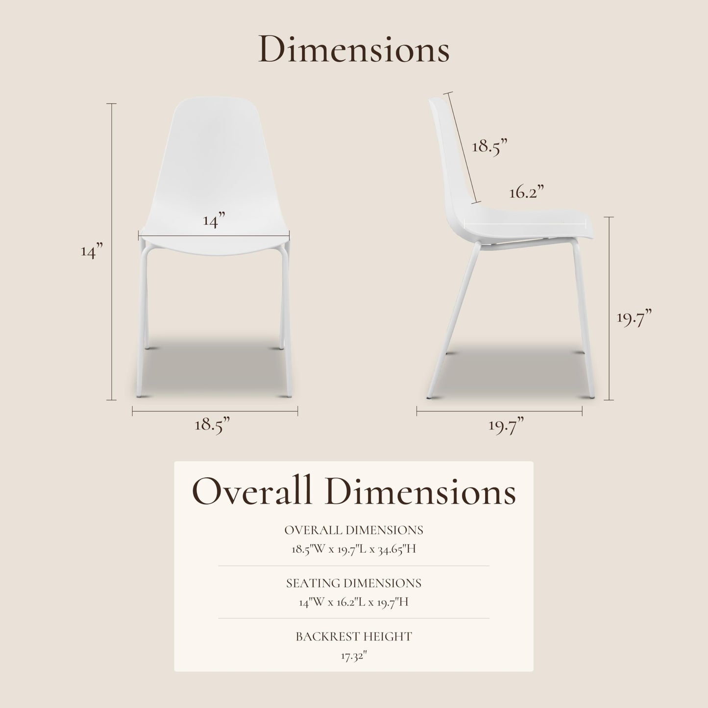 POLY & BARK Isla Modern Dining Chairs Set of 4 – Mid Century Modern Plastic Dining Chair with Metal Legs – Kitchen & Dining Room Chairs – Indoor/Outdoor – White