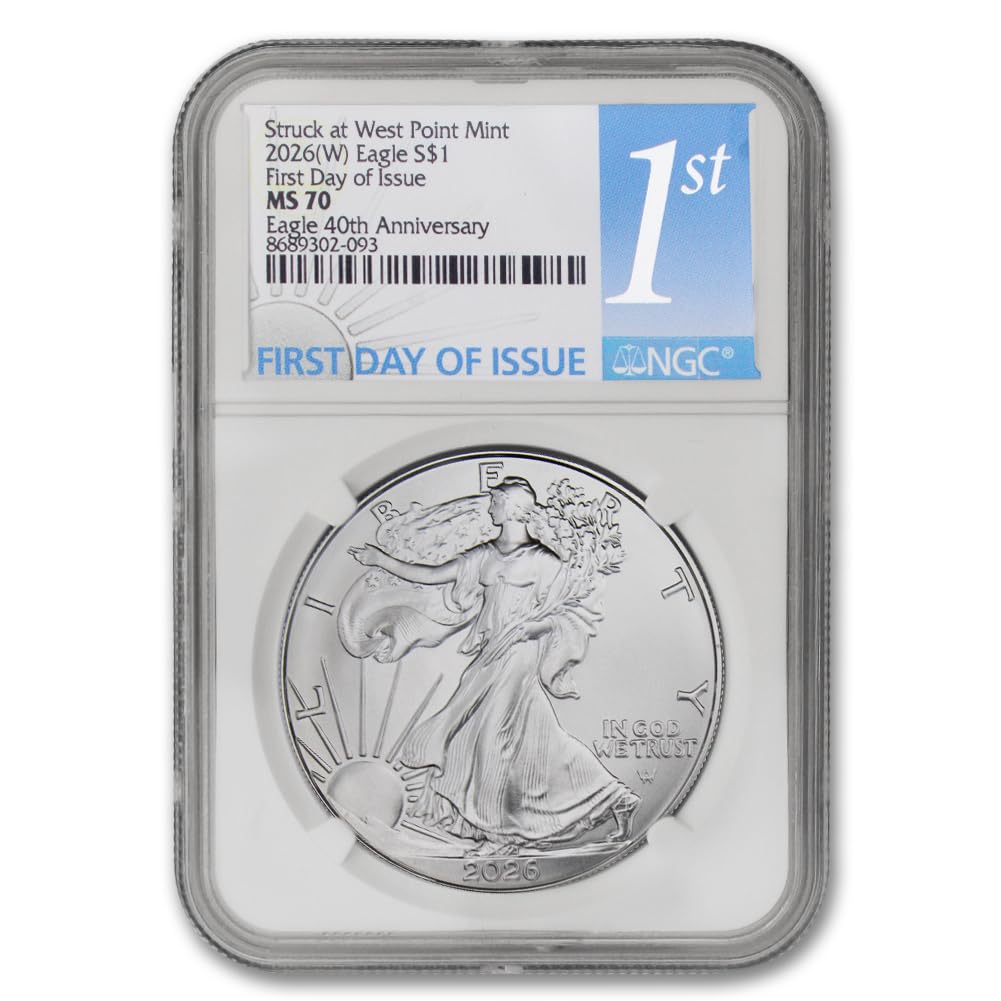 2026 (W) 1 oz American Silver Eagle Coin MS-70 (First Day of Issue - 40th Anniversary - Struck at the West Point Mint) $1 NGC MS70