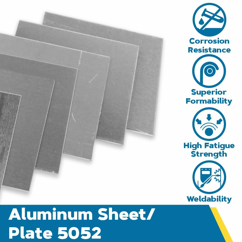 OnlineMetals 5052 Aluminum Sheet, Unpolished (Mill) Finish, H32 Temper, ASTM B209, 0.025" Thickness, 24" Width, 24" Length– Thin Aluminum Sheet Metal, Raw Metal Plate, Roofing, DIY, Crafts