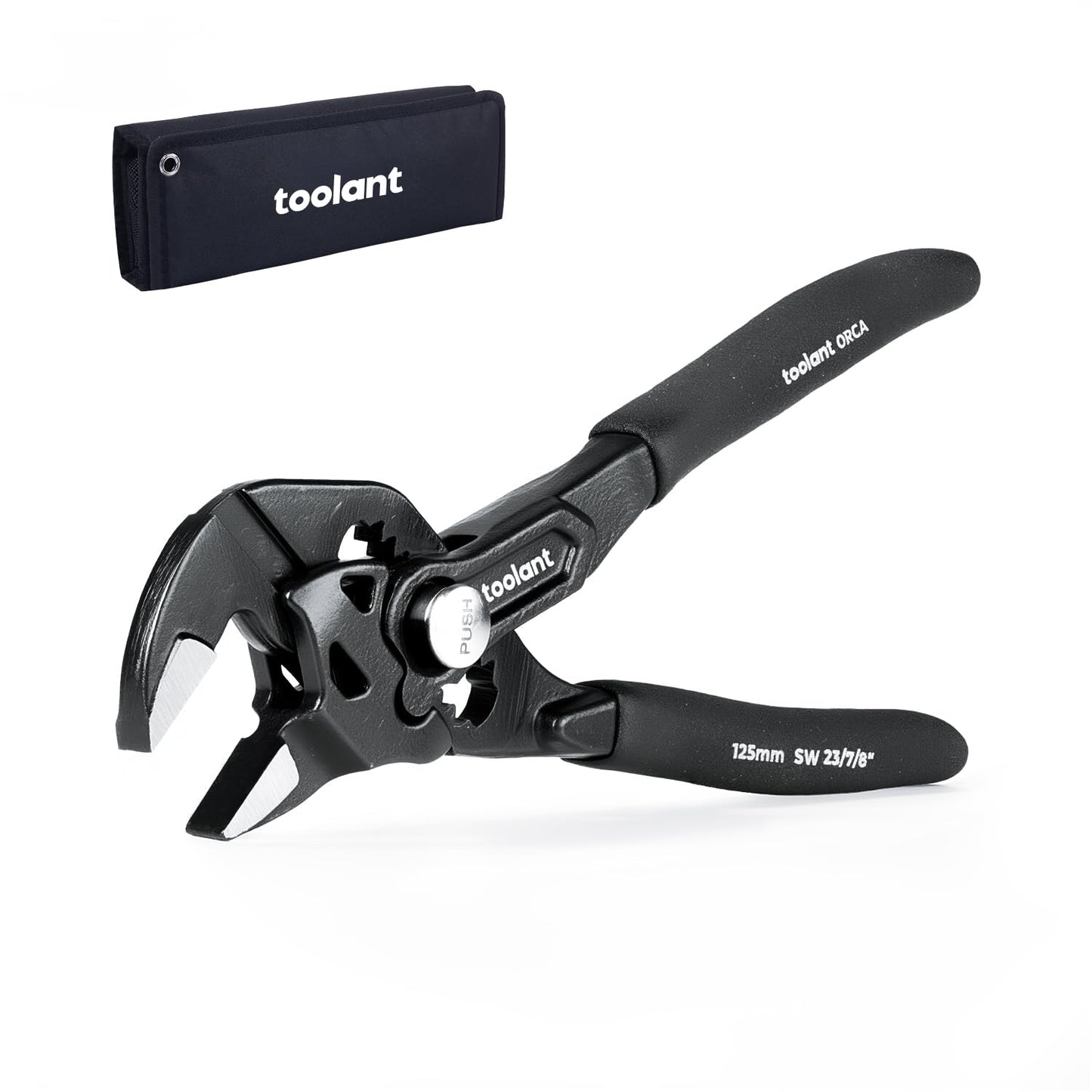 toolant 7-Inch Pliers Wrench – 10:1 Lever Ratio CR-V Steel, Smooth Parallel Jaws, Push-Button Quick Adjust, Zinc Phosphate Finish, with Belt Pouch – for Plumbing, Automotive & DIY