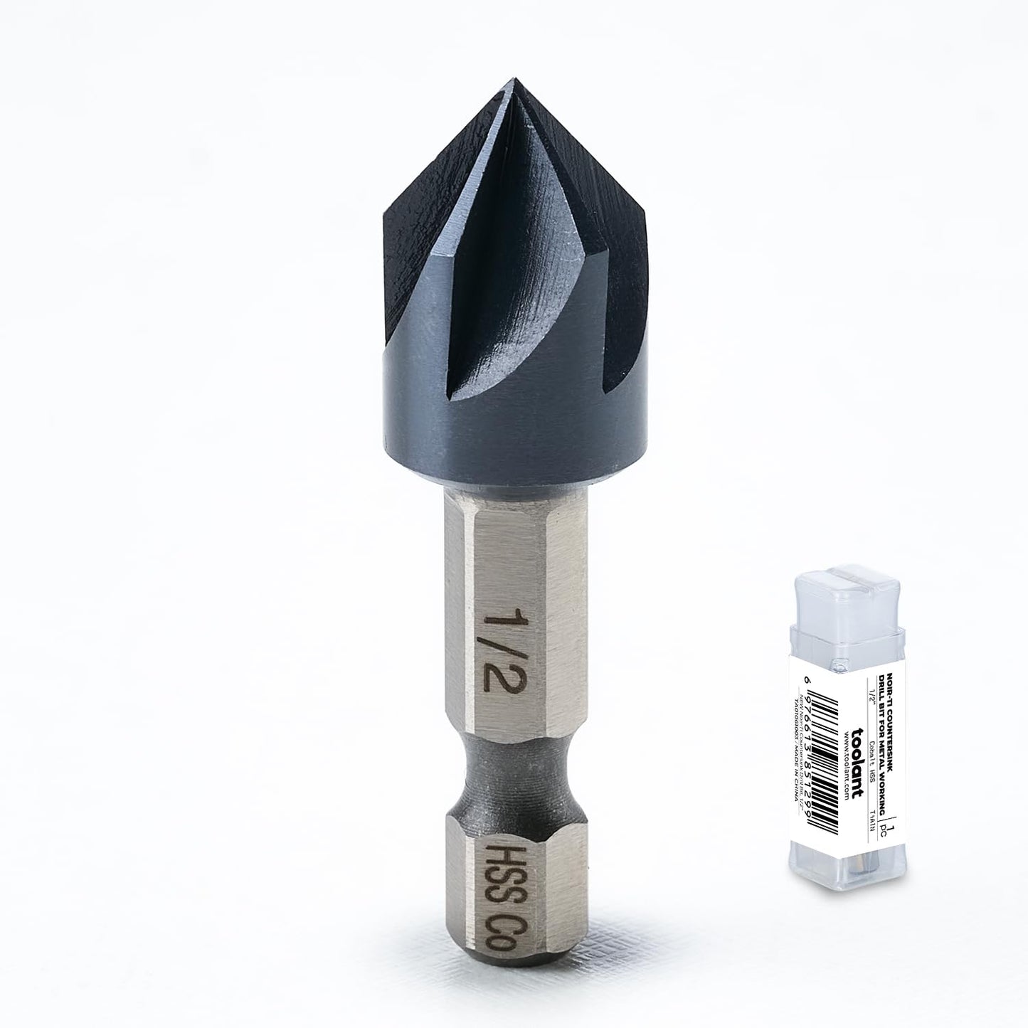 toolant Noir-Ti Cobalt Countersink Drill Bit Set(Pro), Titanium Aluminum Nitride Coated with Quick Change Hex Shank, 5-Piece 1/4" - 3/4"