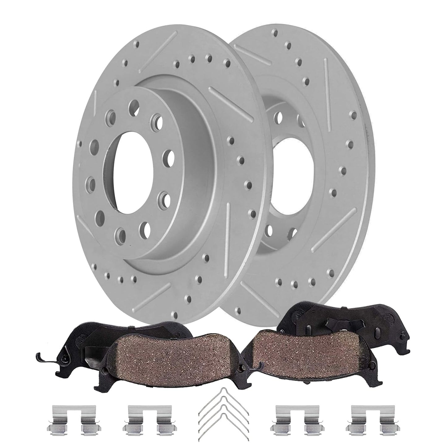 Detroit Axle - Rear Brake Kit for Chevy Silverado Sierra 1500 Suburban Yukon XL Tahoe Escalade ESV Drilled & Slotted Brake Rotors Ceramic Brakes Pads