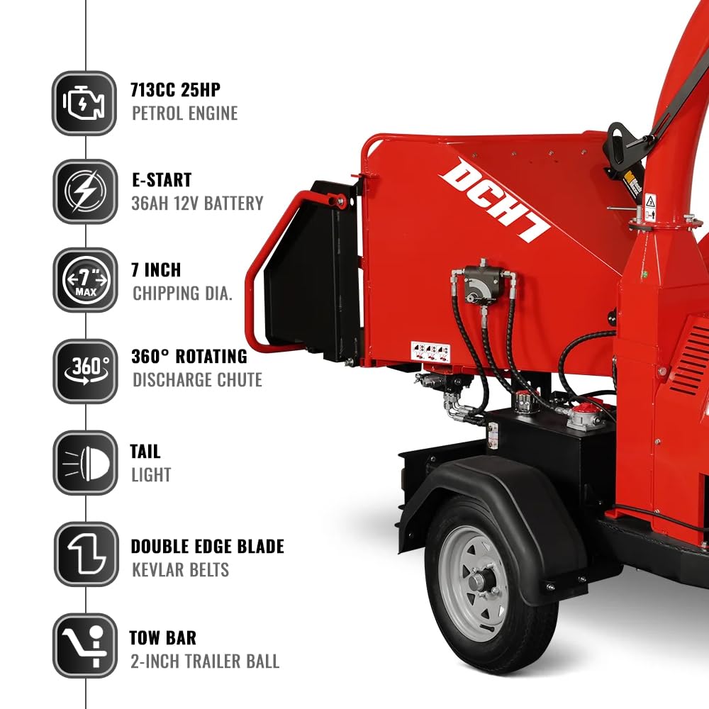 MechMaxx 6 inch ZONSEN 459cc 15hp E-Start Gas Powered 4-Wheels Wood Chipper Shredder Mulcher with Towbar/Tail Light/Emergency Stop Button/Stop Bar, Model B150 Red