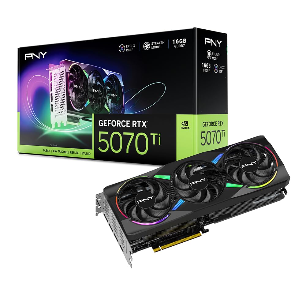 PNY NVIDIA GeForce RTX™ 5070 Ti OC Triple Fan, Graphics Card (16GB GDDR7, 256-bit, Boost Speed: 2572 MHz, PCIe® 5.0, HDMI®/DP 2.1, 2.98-Slot, Blackwell Architecture, DLSS 4)