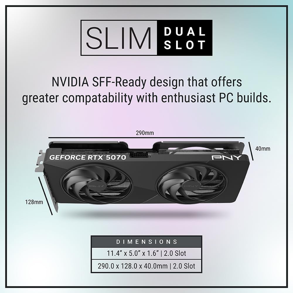 PNY NVIDIA GeForce RTX™ 5070 OC Triple Fan, Graphics Card (12GB GDDR7, 192-bit, Boost Speed: 2587 MHz, SFF-Ready, PCIe® 5.0, HDMI®/DP 2.1, 2.4-Slot, Blackwell Architecture, DLSS 4)