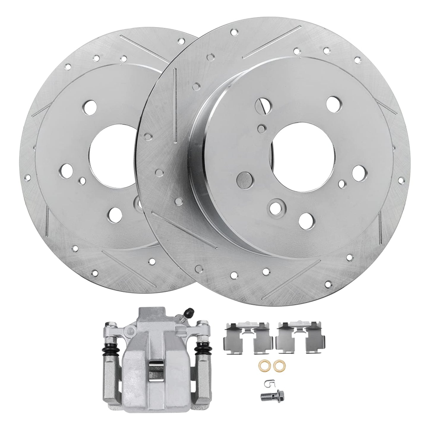 Detroit Axle - Front Brake Kit for Chevy GMC Silverado Sierra Suburban Express Savana 1500 Tahoe Yukon XL Escalade ESV EXT XTS Drilled & Slotted Brake Rotors Ceramic Brakes Pads : 12.99'' inch Rotor
