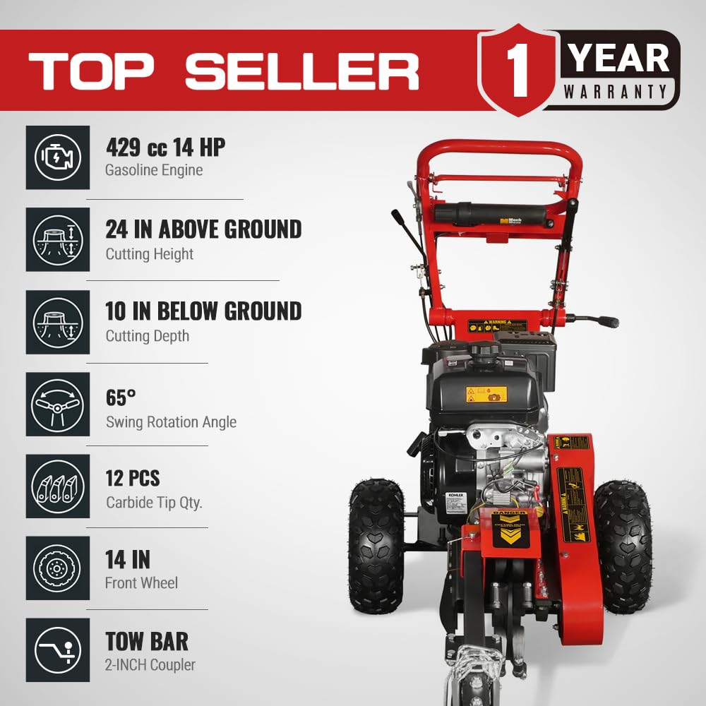 MechMaxx Stump Grinder With Support Leg, DUCAR 420cc 15HP Gas Engine
