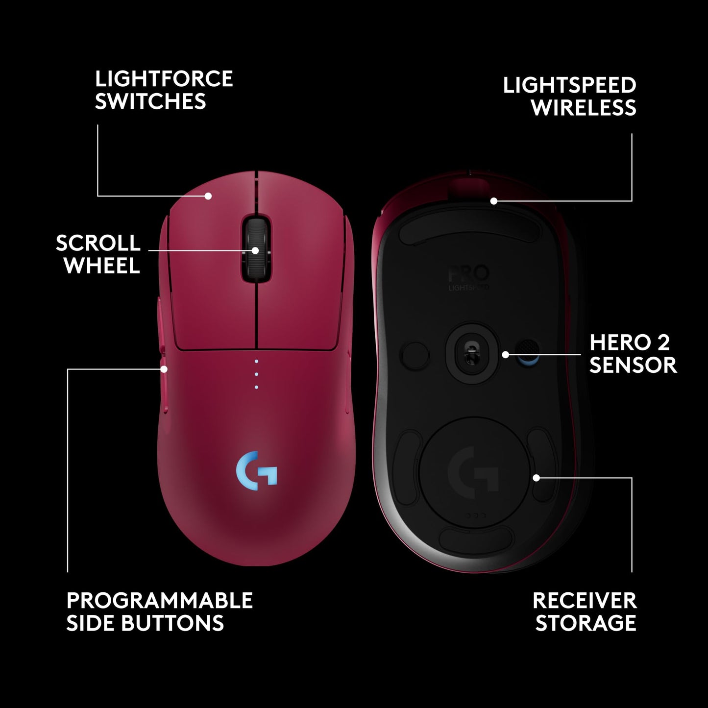 Logitech G PRO 2 Lightspeed Wireless Gaming Mouse, Right- or Left-Handed Mouse with up to 4 Customizable and Switchable Magnetic Side Buttons, 44K DPI Sensor, USB-C Charging, for PC/Mac - Black