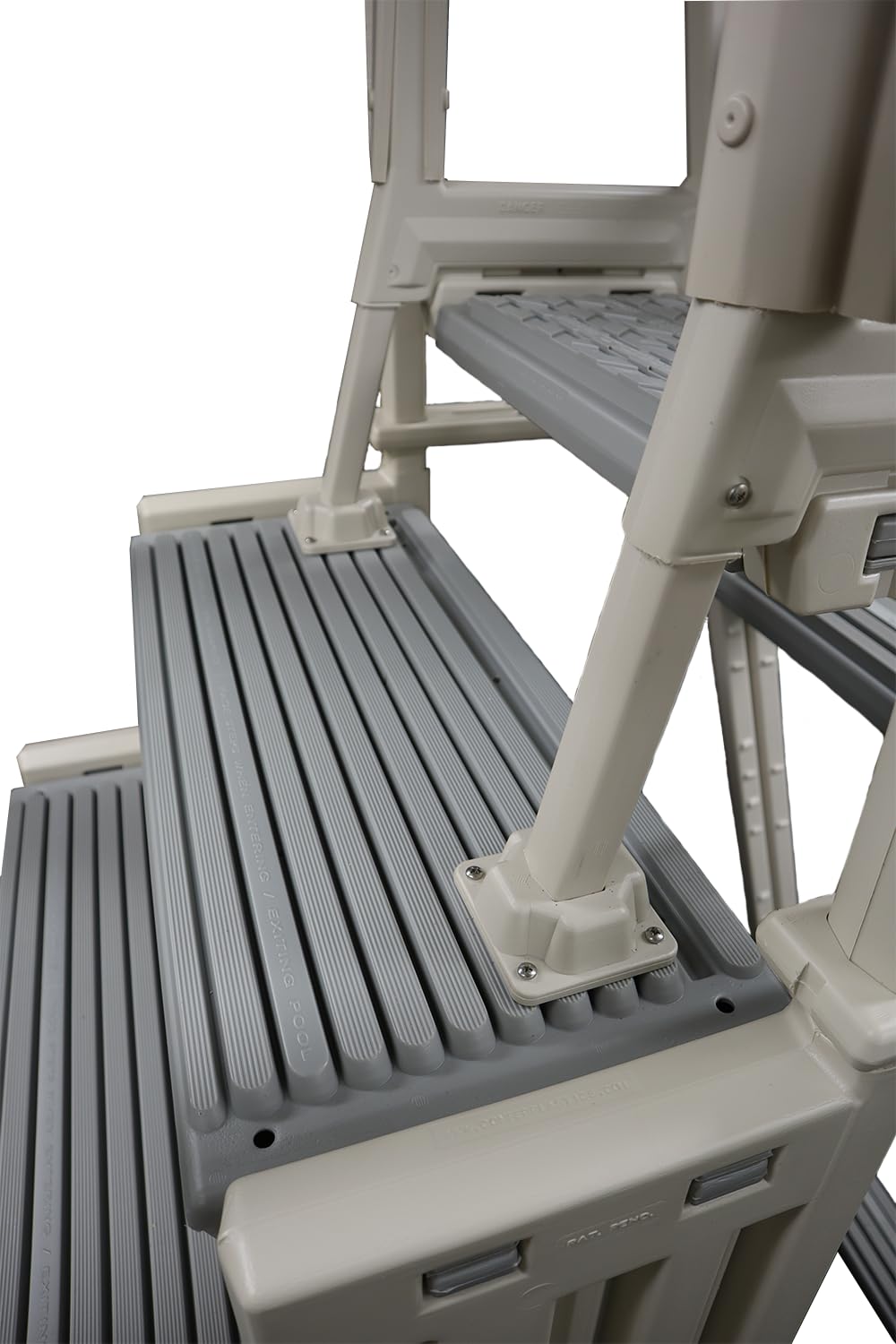 Confer Plastics Step-1X: Sturdy Above Ground Entry System with Dual Handrails and Slip-Resistant Steps, Easy Installation, Supports up to 400 lbs - Proudly Made in USA. Warm Grey with Grey Treads