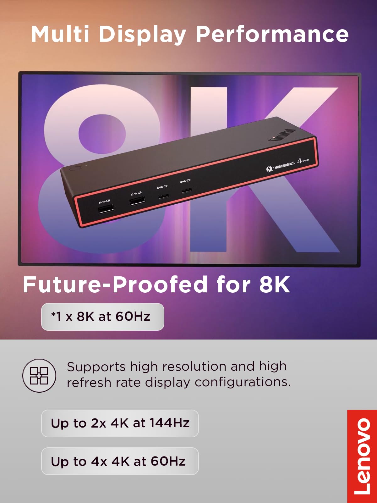 Lenovo ThinkPad Universal Thunderbolt 4 Dock, 4 Displays, Dynamic Power Charging up to 100W, Black