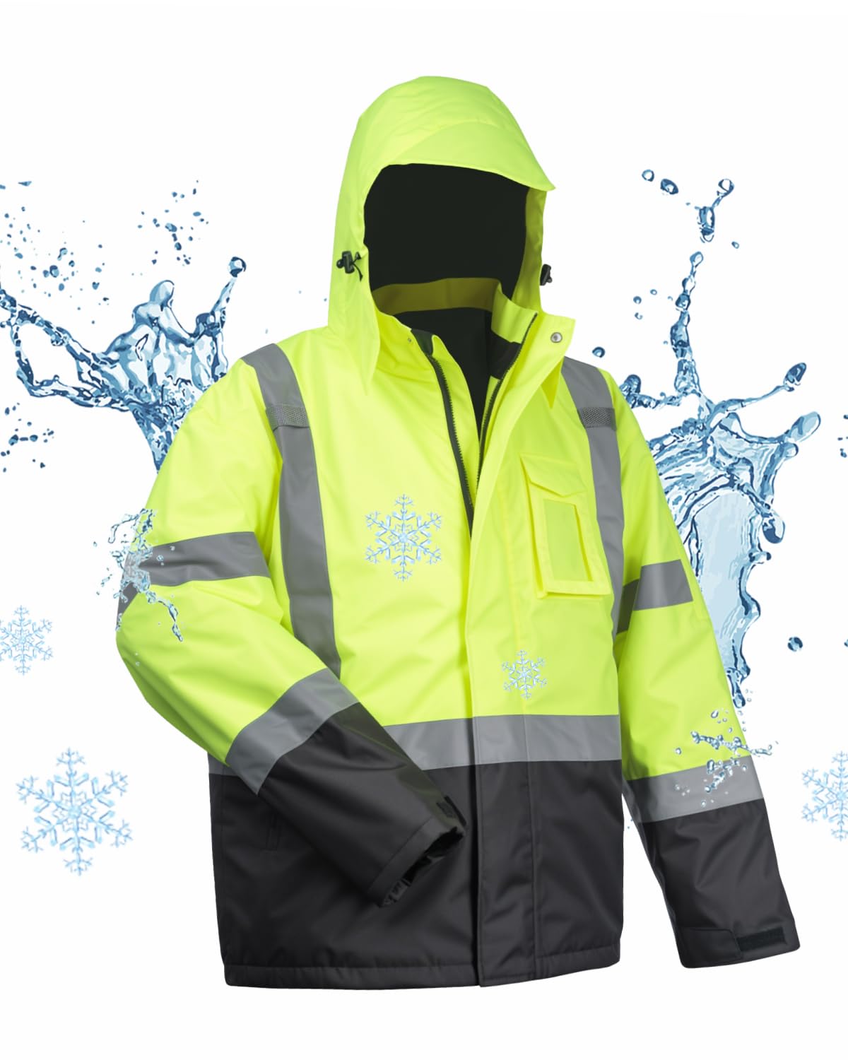 toolant 100% Waterproof Safety Jackets for Men, Hi Vis Reflective Work Jackets, Construction Rain Coats for Cold Weather