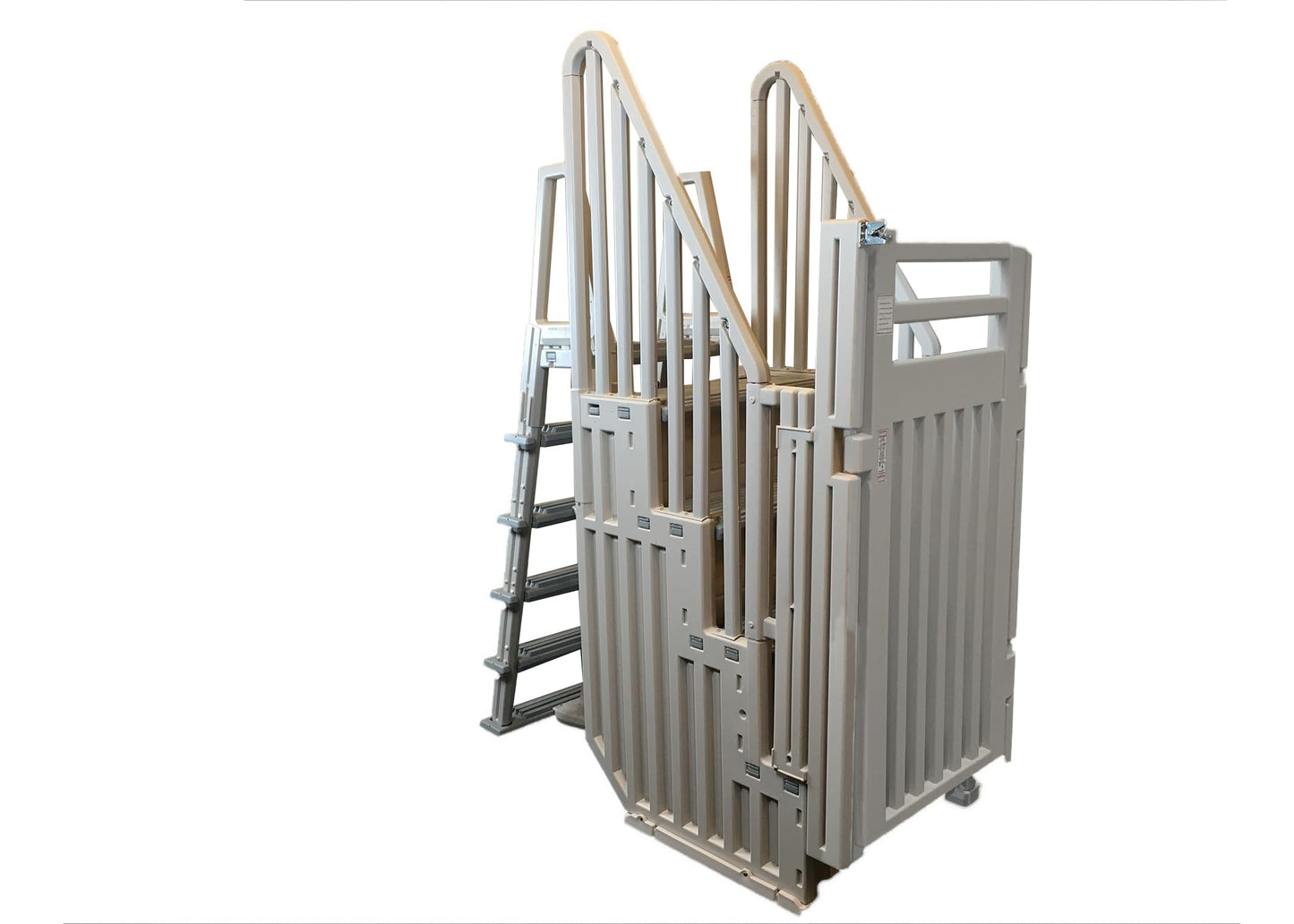 Confer Plastics Step-1X: Sturdy Above Ground Entry System with Dual Handrails and Slip-Resistant Steps, Easy Installation, Supports up to 400 lbs - Proudly Made in USA. Warm Grey with Grey Treads