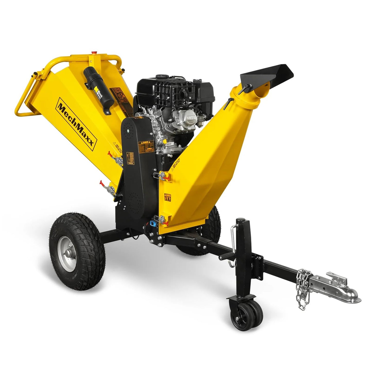 MechMaxx 6 inch ZONSEN 459cc 15hp E-Start Gas Powered 4-Wheels Wood Chipper Shredder Mulcher with Towbar/Tail Light/Emergency Stop Button/Stop Bar, Model B150 Red