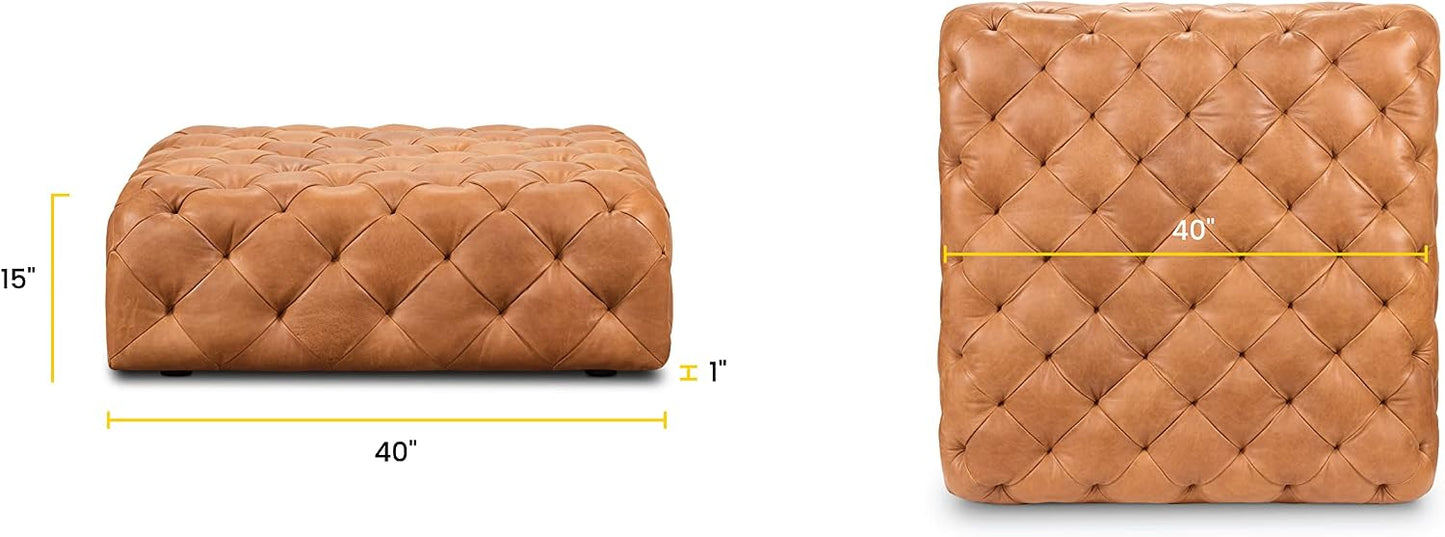 POLY & BARK Turin Ottoman in Full-Grain Pure-Aniline Dyed Italian Tanned Leather in Cognac Tan