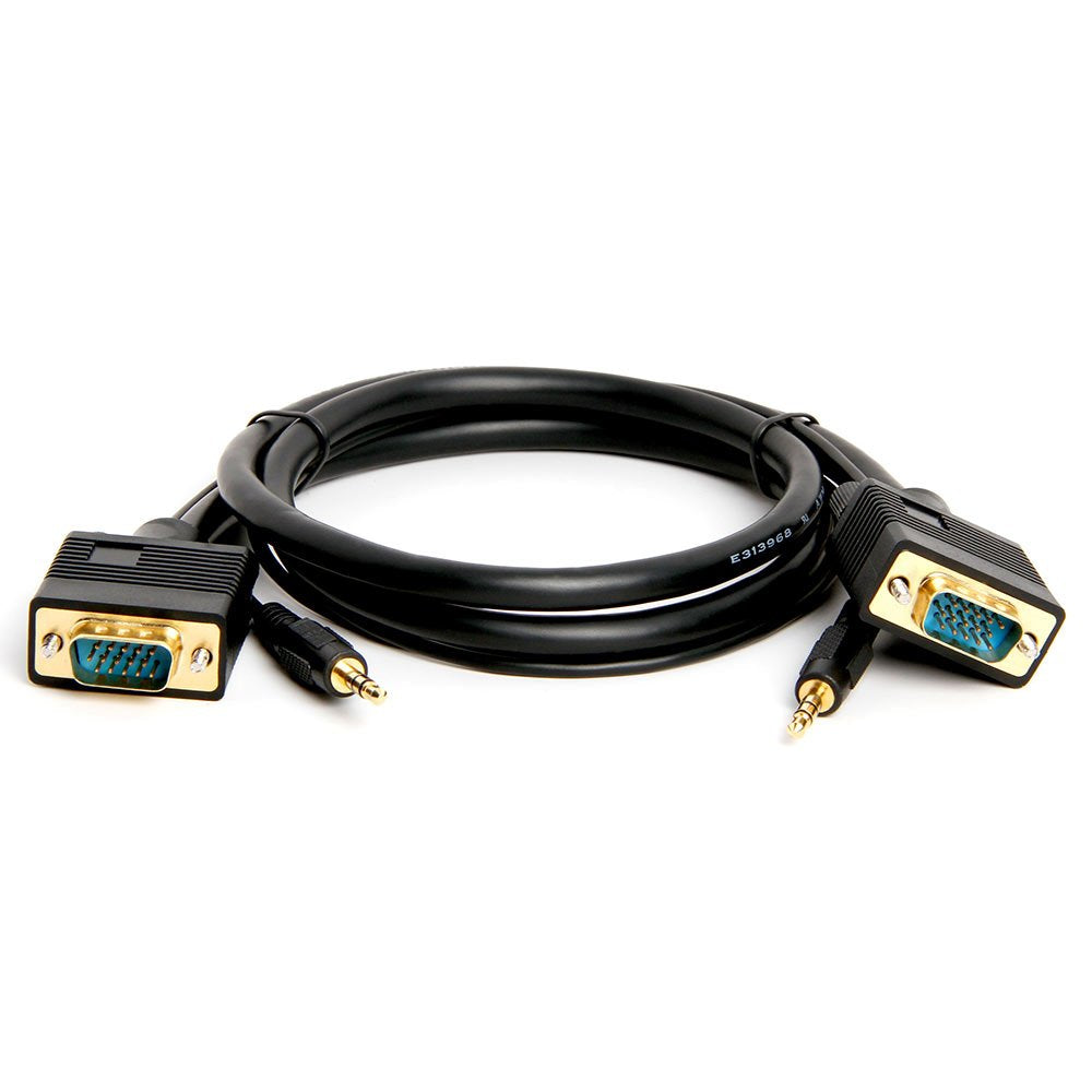 Cmple - VGA SVGA Monitor Cable, Gold Plated Connectors, Support Full HD Displays HDTVs (Male-to-Male) with 3.5mm Stereo Audio - 6 Feet