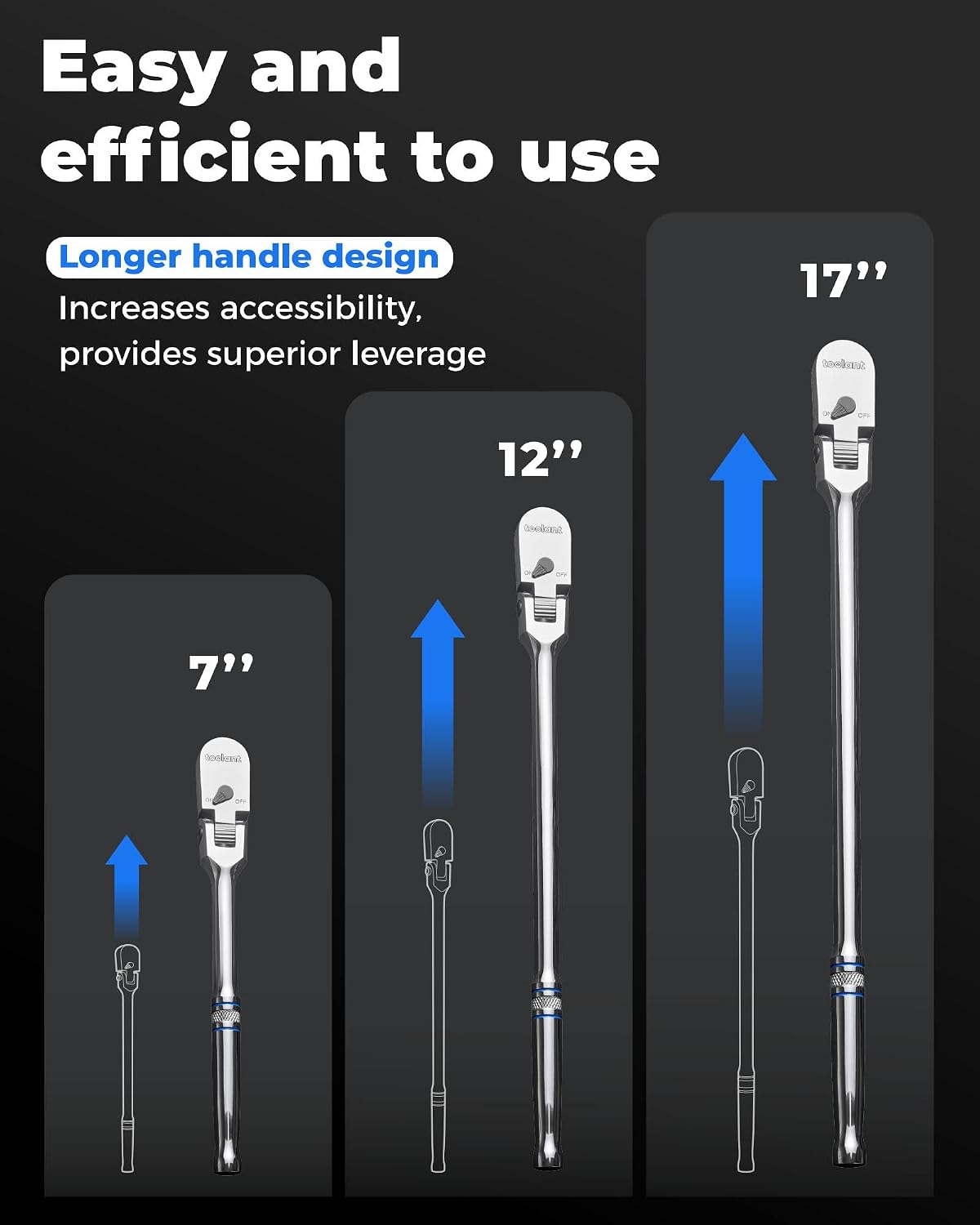 toolant 3/8" Drive Flex Head Ratchet Wrenches, 90 Tooth Compact Flex Head Socket Ratchet Wrench, 12 Inch Length