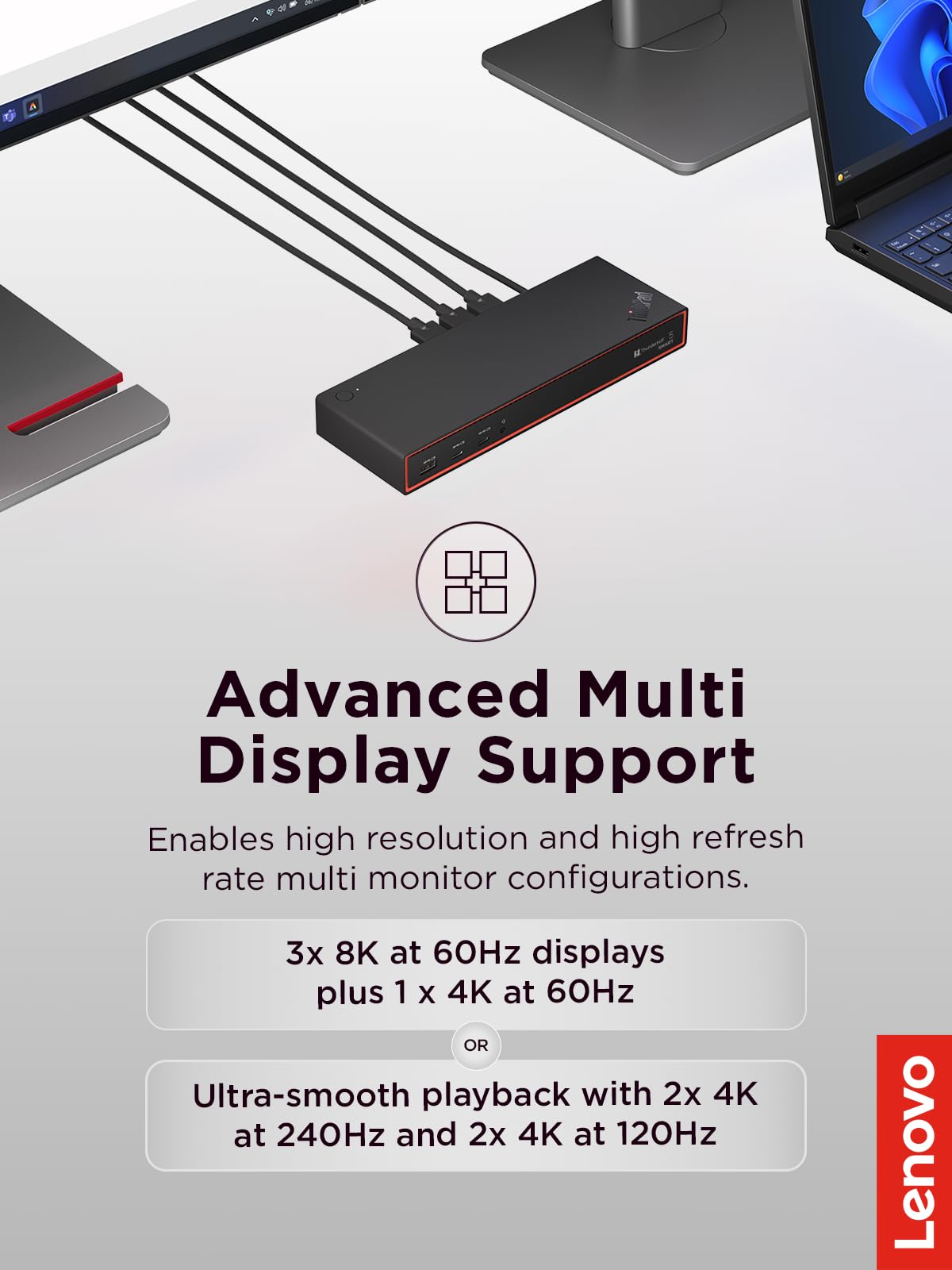 Lenovo ThinkPad Universal Thunderbolt 4 Dock, 4 Displays, Dynamic Power Charging up to 100W, Black