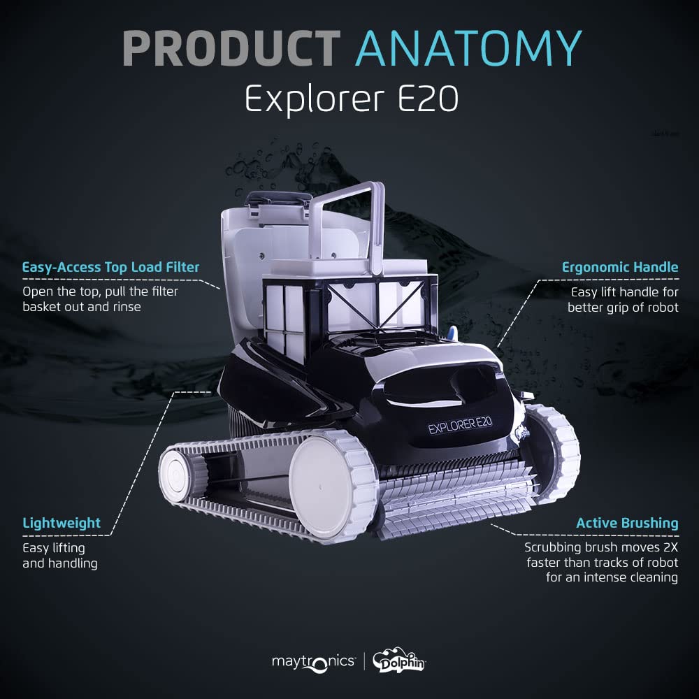 Dolphin (2026 Model) E10 Automatic Robotic Pool Vacuum Cleaner, Active Scrubber Brush, Top Load Filters Access, Ideal for Above-Ground Pools up to 30 FT in Length