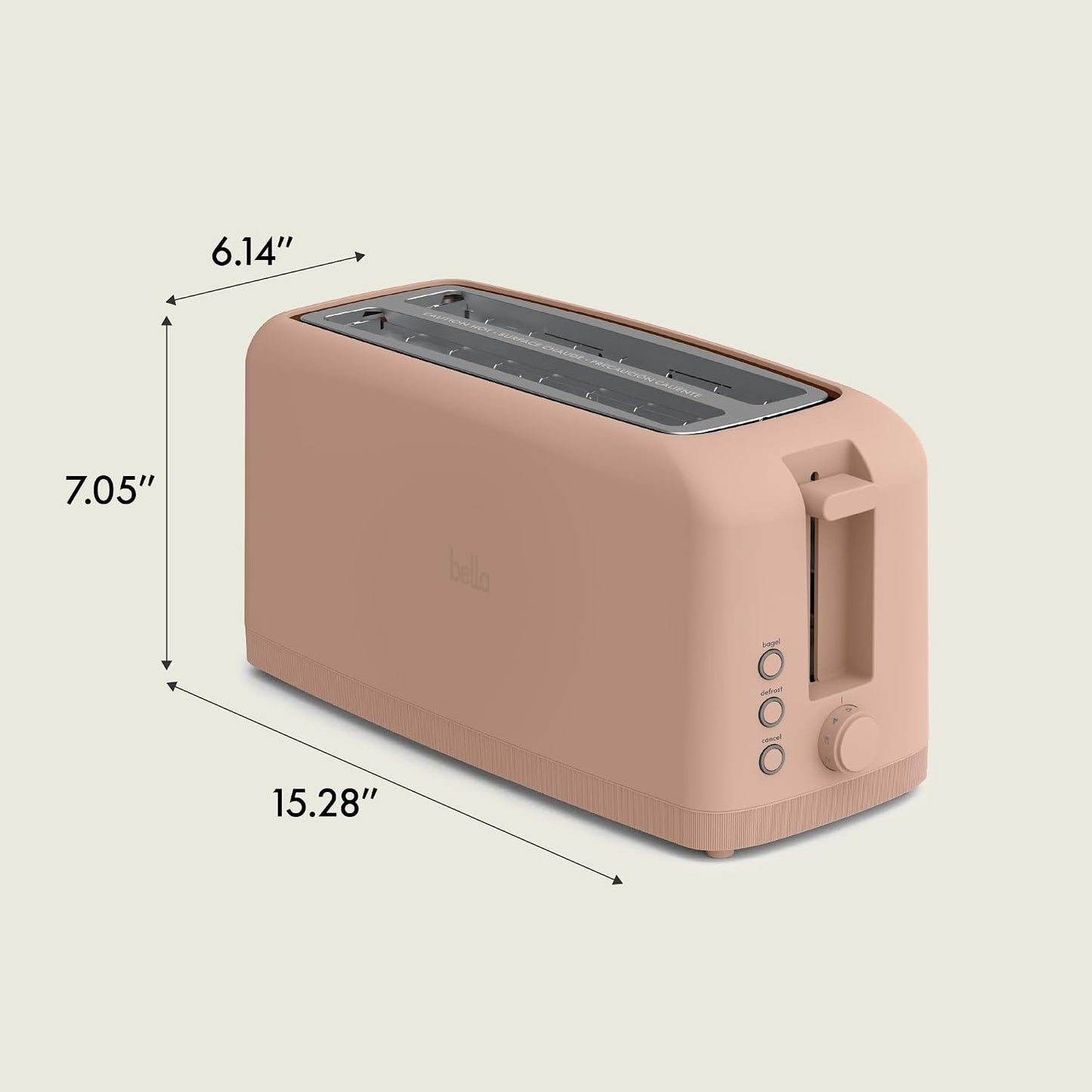 bella 2 Slice Slim Toaster, Fits-anywhere™ Kitchenware, 6 Setting Shade Control with Reheat & Cancel Buttons, Fits sourdough, 10” Long Slot, Anti Jam & Auto Shutoff, 900 Watt, Oatmilk
