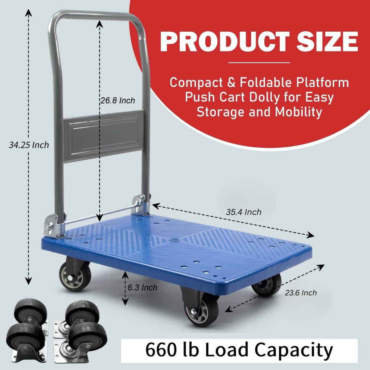 330 lbs Foldable Platform Truck Dolly with Swivel Wheels, Heavy Duty Moving Platform Hand Truck, 28 x 18 x 33.8 inches (PH150PVC)
