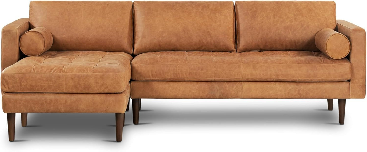 POLY & BARK Napa 82" Leather Pull‑Out Sleeper Sofa – Full‑Grain Italian Leather Upholstery,Tri‑Layer Mattress & Storage Console –Sophisticated Multi‑Functional Sofa Bed for Living Rooms & Guest Spaces