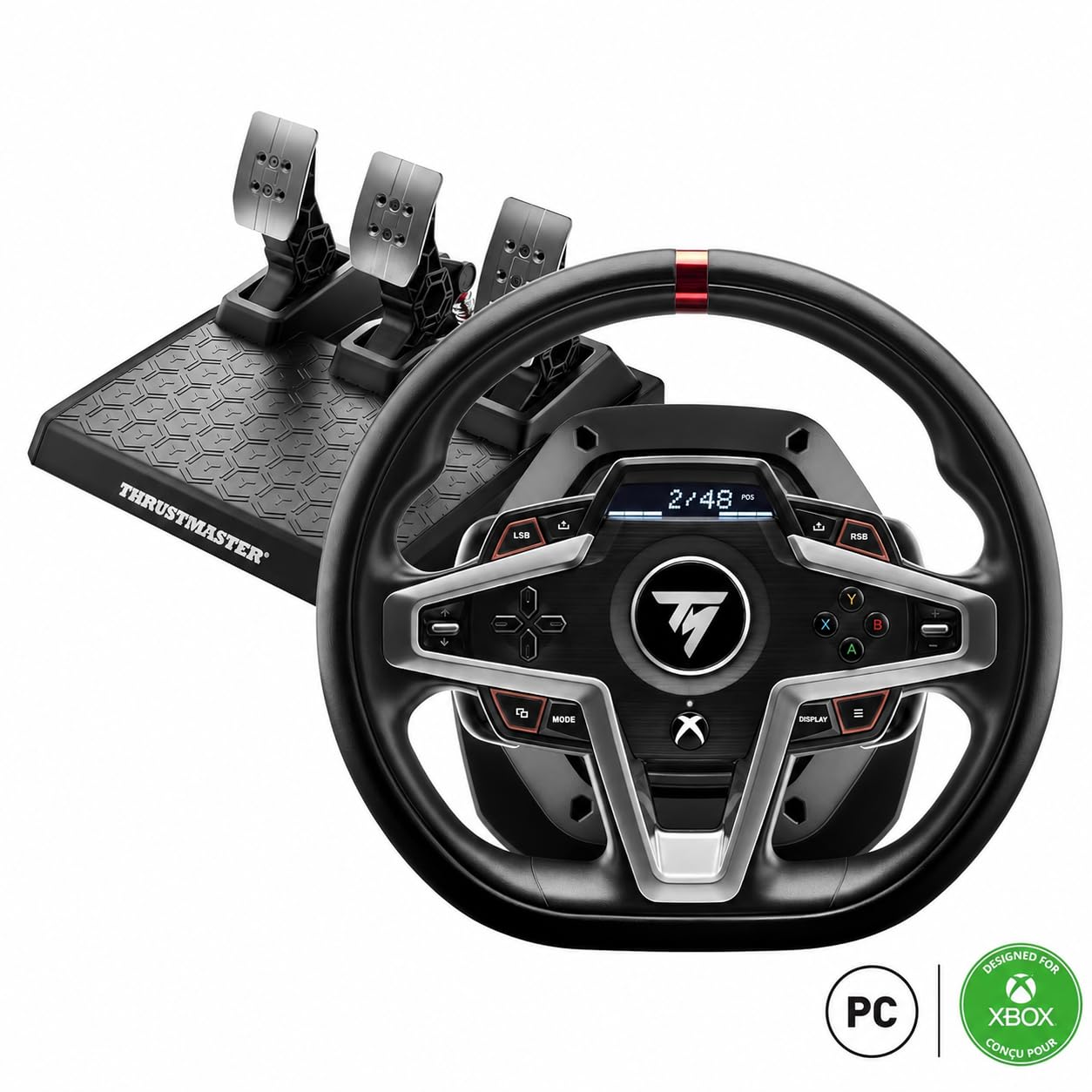 Thrustmaster T248 X Force Feedback Racing Wheel & Pedal Set - XBOX & PC | Magnetic paddle shifters, built-in telemetry screen, adjustable brake, drift-free Hall sensors, for sim driving games