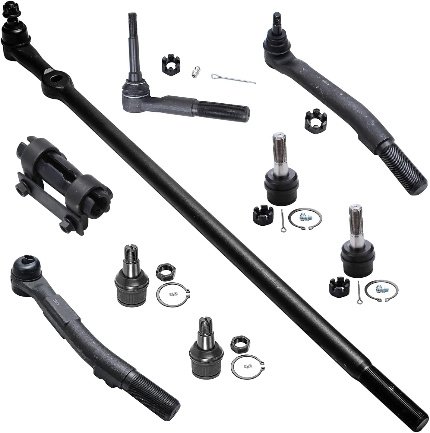Detroit Axle - 4WD Front 9pc Suspension Kit for 05-16 Ford F-250 F-350 Super Duty 4 Ball Joints 2 Outer Tie Rods 1 Outer Steering Tie Rod at Pitman Arm 1 Adjustment Sleeve 1 Center Link Replacement