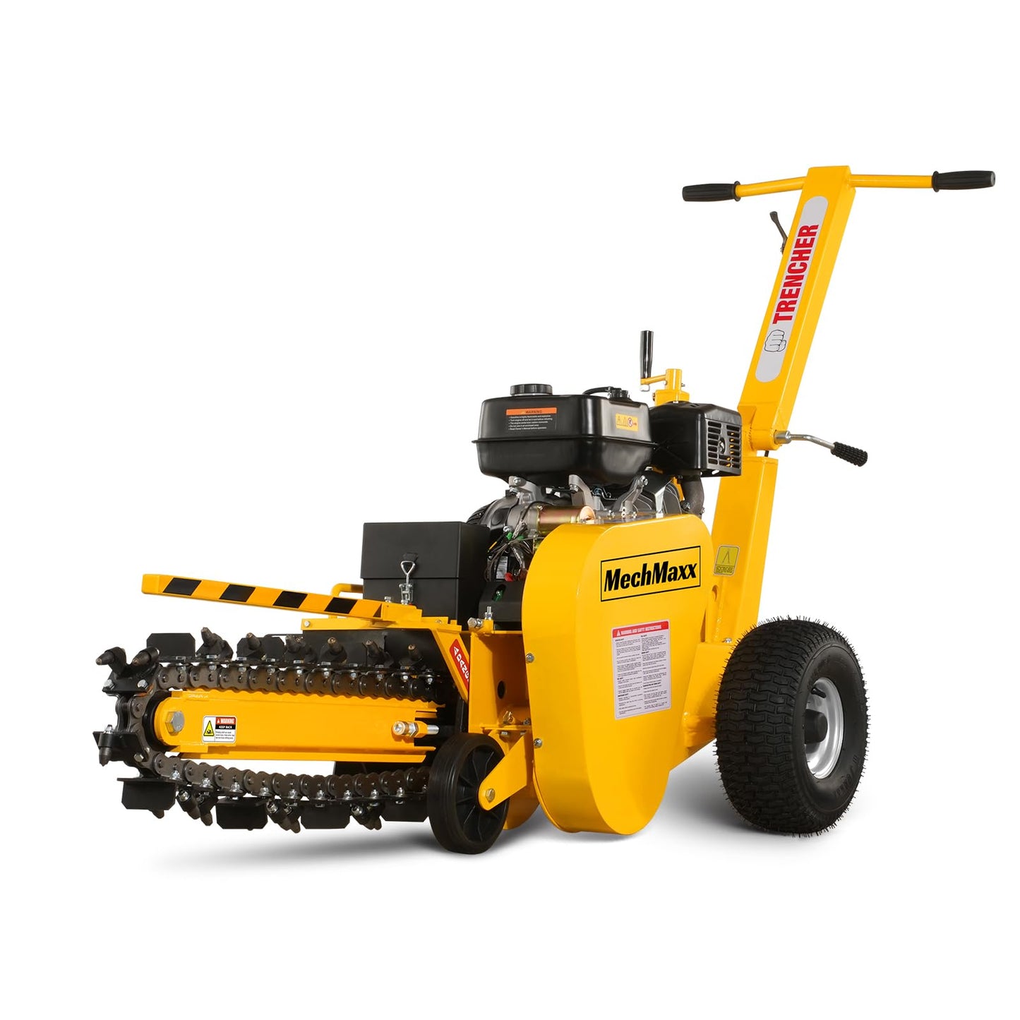 MechMaxx 420cc 15HP E-Start Gas Powered Cable Ditching Trencher, 24'' Trench Depth, 27pcs Carbide Alloy High-Pressure Teeths, TCR1500 (Yellow)