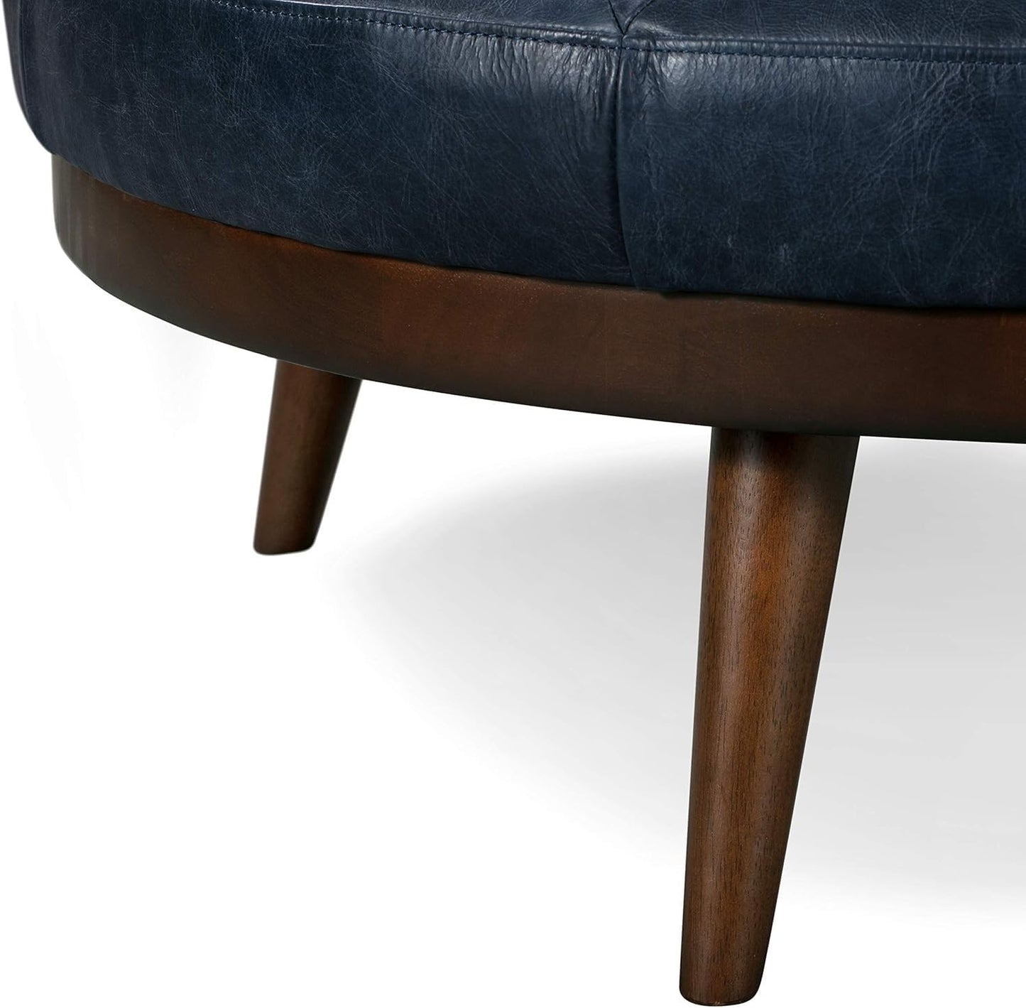 POLY & BARK Denver Ottoman – 43" Large Pouf with Feather-Down Topper – Full-Grain Leather Upholstered Pouf Ottoman for Living Room – Vintage Italian Leather in Cognac Tan