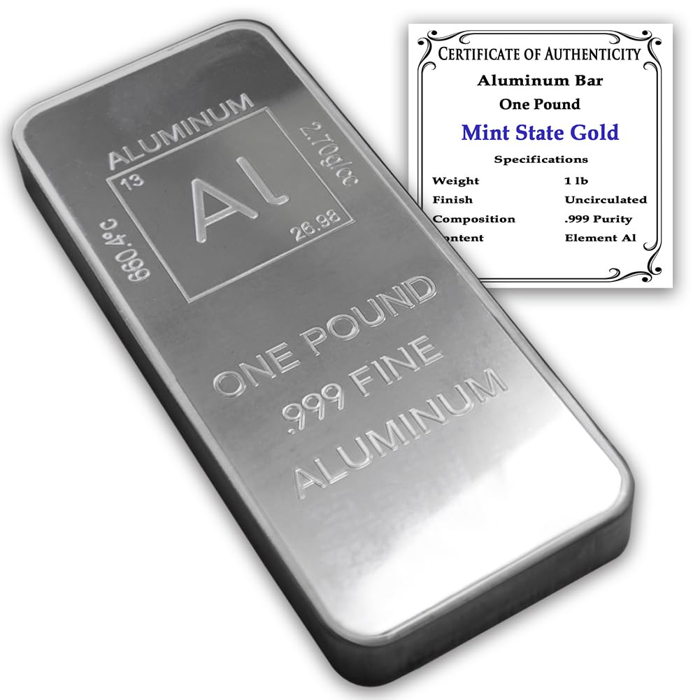 1 Pound Copper Bar Ingot Paperweight - 999 Pure Chemistry Element Design with Certificate of Authenticity by Mint State Gold