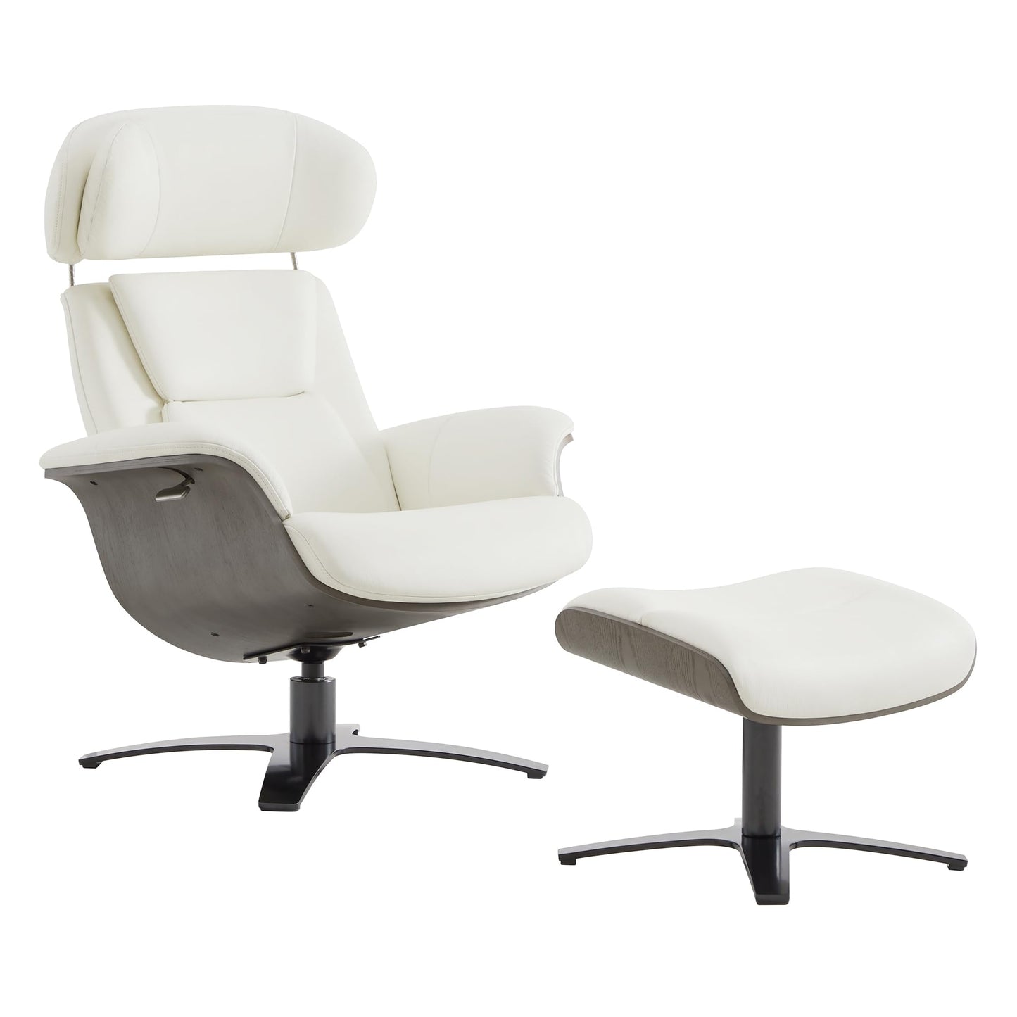 CHITA Genuine Leather Reclining Swivel Chair with Adjustable Headrest and Ottoman for Living Room, Office, Saddle