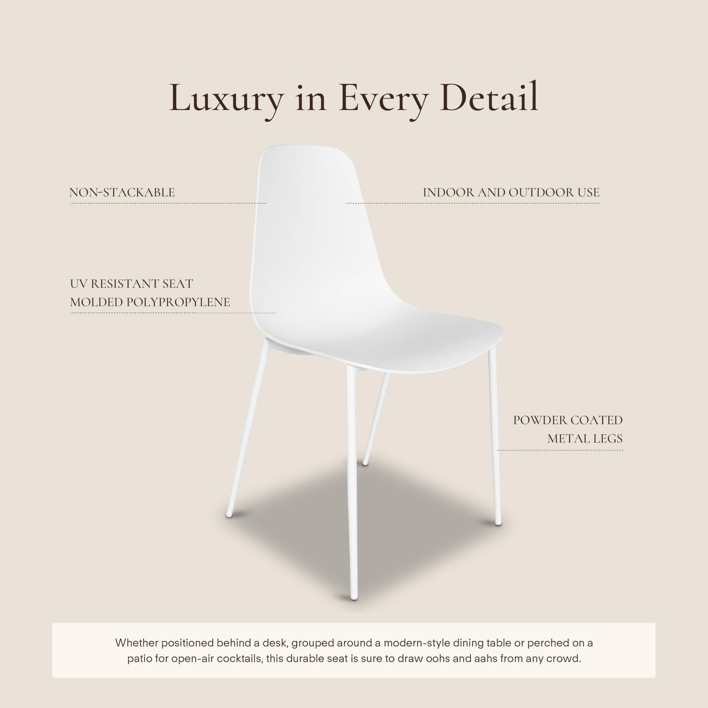 POLY & BARK Isla Modern Dining Chairs Set of 4 – Mid Century Modern Plastic Dining Chair with Metal Legs – Kitchen & Dining Room Chairs – Indoor/Outdoor – White