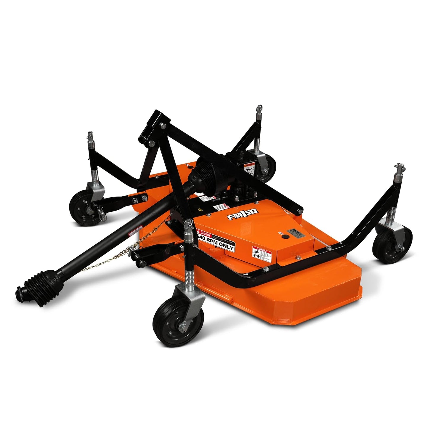 MechMaxx 3 Point PTO 48'' Working Width Finish Mower Attachment for 18-50hp Tractor, Category 1 Hitch, 4-Tires, 0.4'' - 4.5'' Adjustable Cutting Height, Model FM120