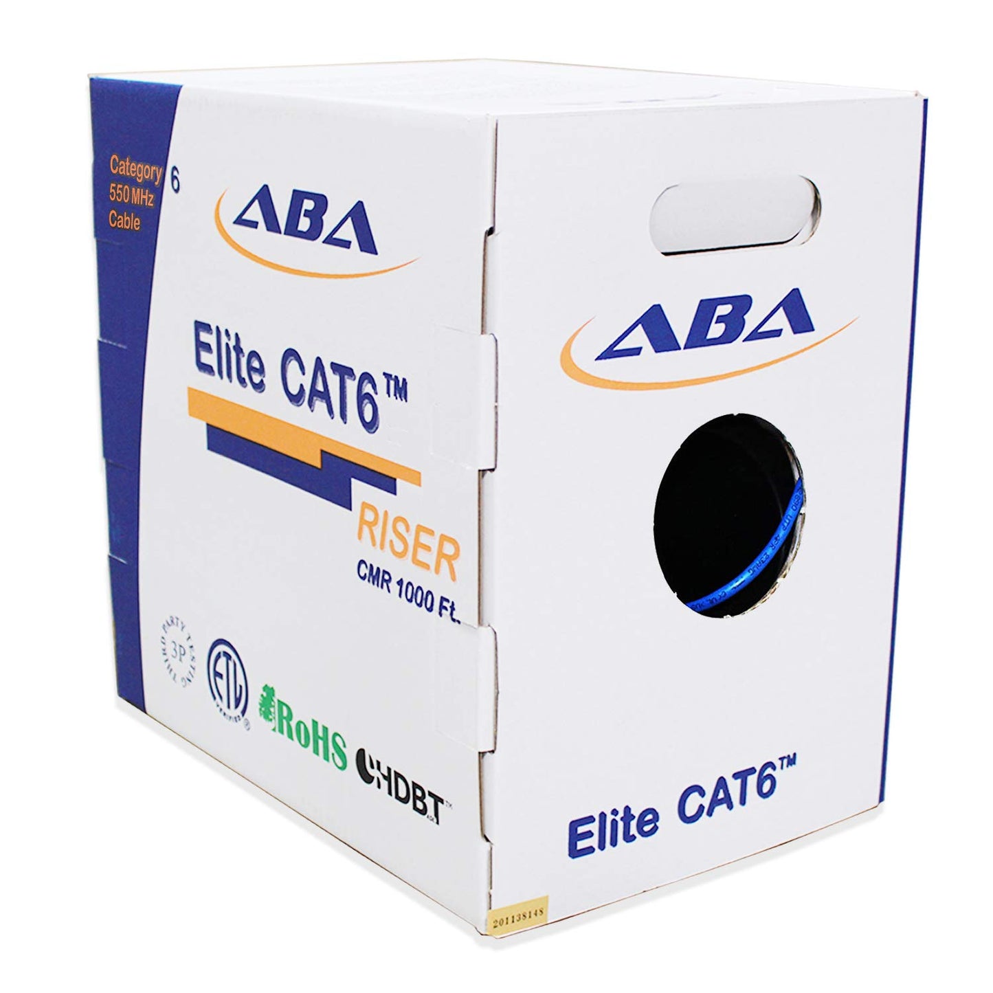 Cat6 Riser (CMR), Ethernet Cable 1000 feet, Blue, No Spline, Unshielded Twisted Pair (UTP) 23AWG, Solid Pure Bare Copper, 550MHz, UL Certified, Easy to Pull (Reelex II) Box, Bulk Networking LAN Cable