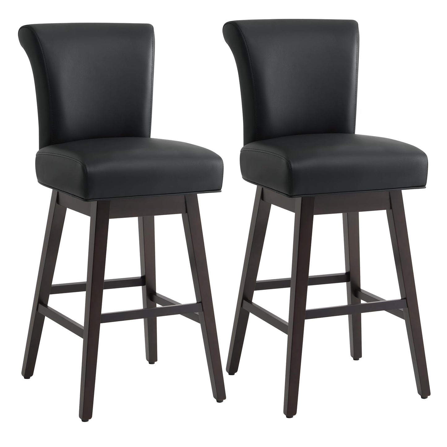 CHITA 30 Inch Counter Height Swivel Bar Stools Set of 2, FSC Certified Modern Upholstered Faux Leather Swivel Barstool Chairs with Back, Black