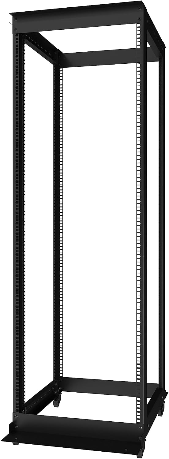 42U 4-Post Open Frame Server Rack – Adjustable Depth 24"–37", 19" Network Equipment Rack with Square Mounting Holes, Floor Standing Steel Rack for IT, AV & Telecom