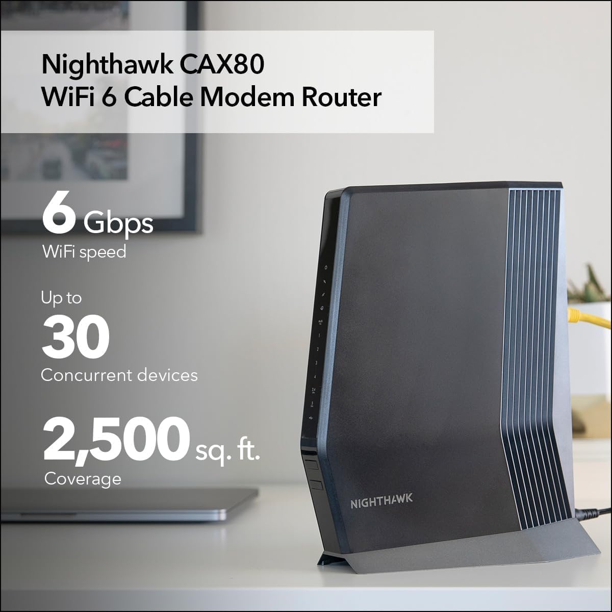 NETGEAR Nighthawk Cable Modem with Built-in WiFi 6 Router (CAX80) - Compatible with All Major Cable Providers | Cable Plans Up to 6Gbps | AX6000 WiFi 6 speed | DOCSIS 3.1 (Renewed)