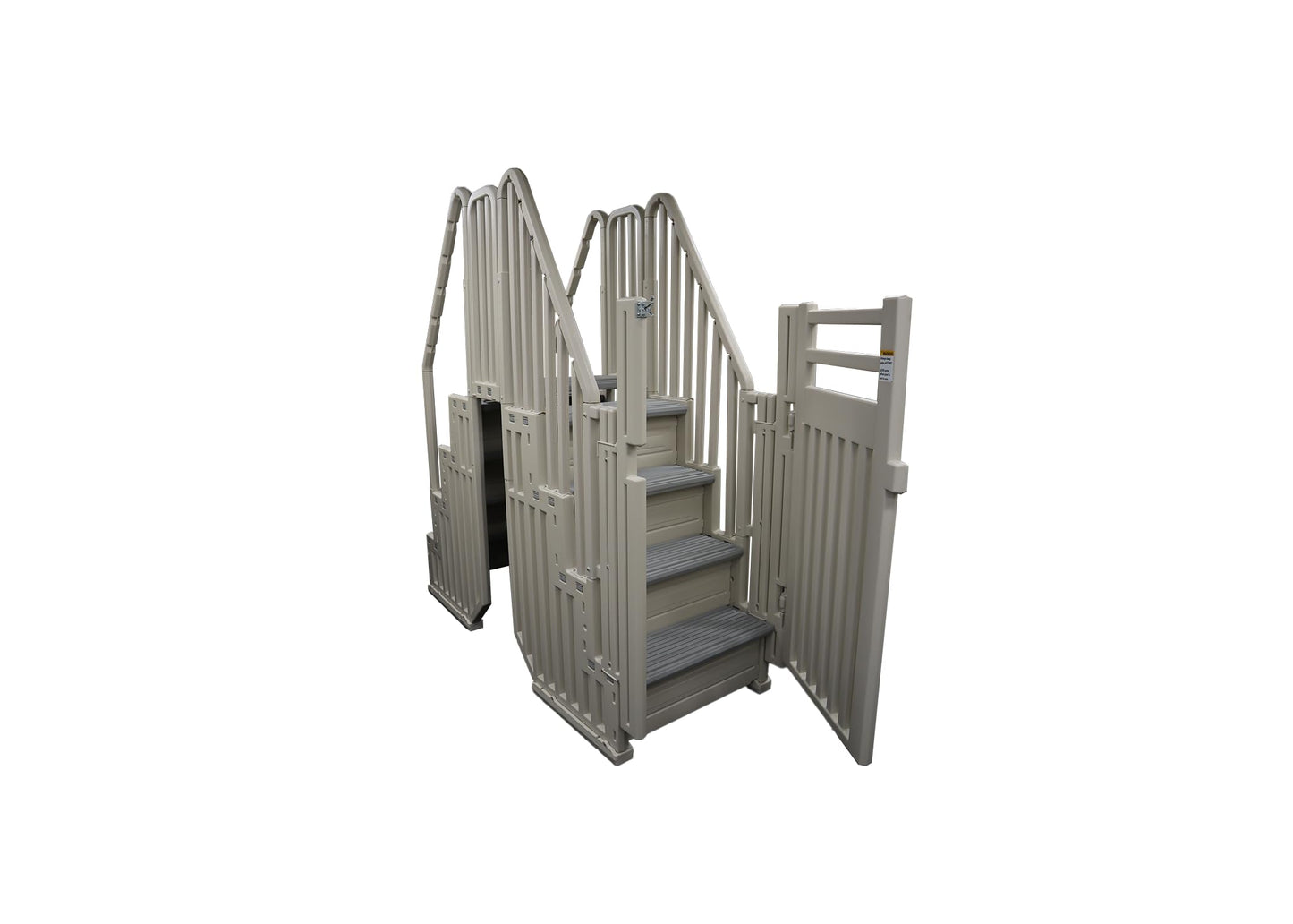 Confer Plastics Step-1X: Sturdy Above Ground Entry System with Dual Handrails and Slip-Resistant Steps, Easy Installation, Supports up to 400 lbs - Proudly Made in USA. Warm Grey with Grey Treads