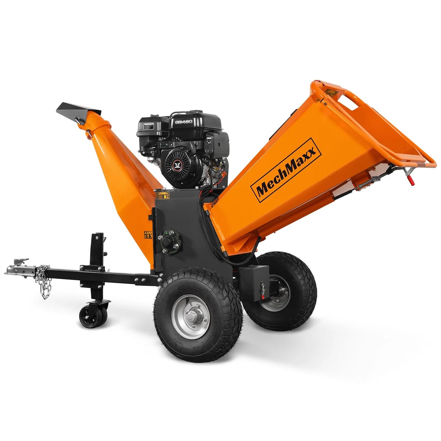 MechMaxx 6 inch ZONSEN 459cc 15hp E-Start Gas Powered 4-Wheels Wood Chipper Shredder Mulcher with Towbar/Tail Light/Emergency Stop Button/Stop Bar, Model B150 Red