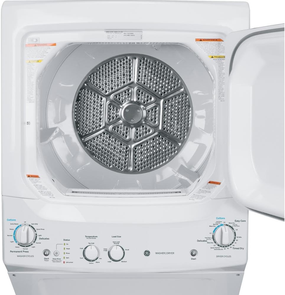 GE GUD27ESSMWW Unitized Spacemaker 3.8 Washer with Stainless Steel Basket and 5.9 Cu. Ft. Capacity Electric Dryer, White