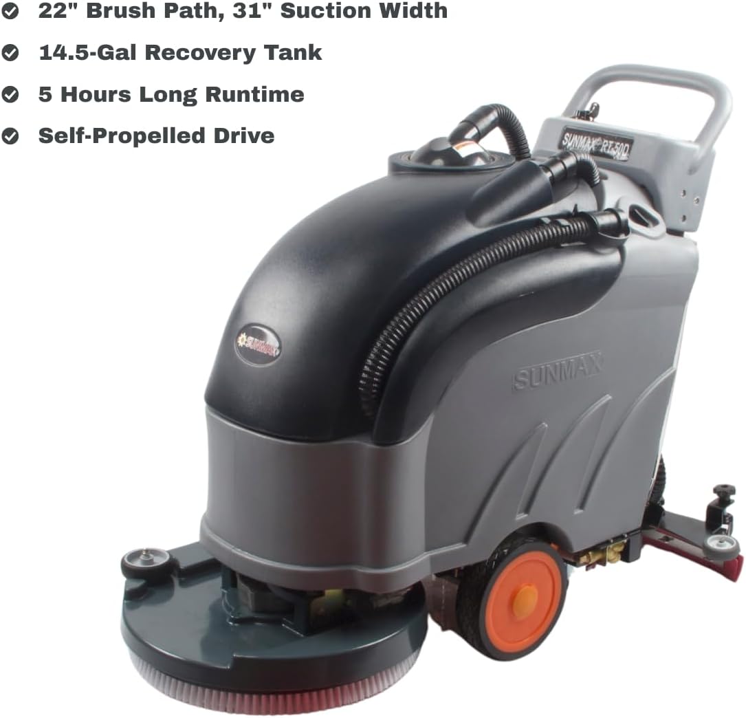22" Self-Propelled Walk-Behind Floor Scrubber Dryer Machine, Forward/Reverse Drive, 31" Squeegee, 36,000 Sq Ft/H, Commercial Hard Floor Cleaner for Tile, Concrete, Epoxy & Vinyl