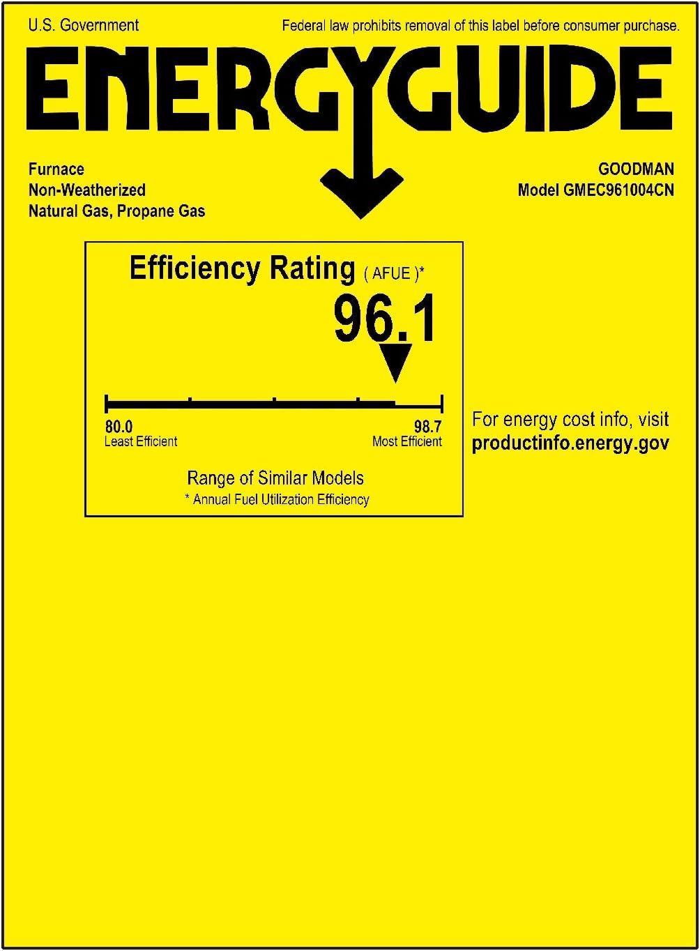 Goodman 96% AFUE Two Stage Upflow/Horizontal multi-speed 100k BTU Low NOx Natural Gas furnace (21 wide) (GR9T961004CN)