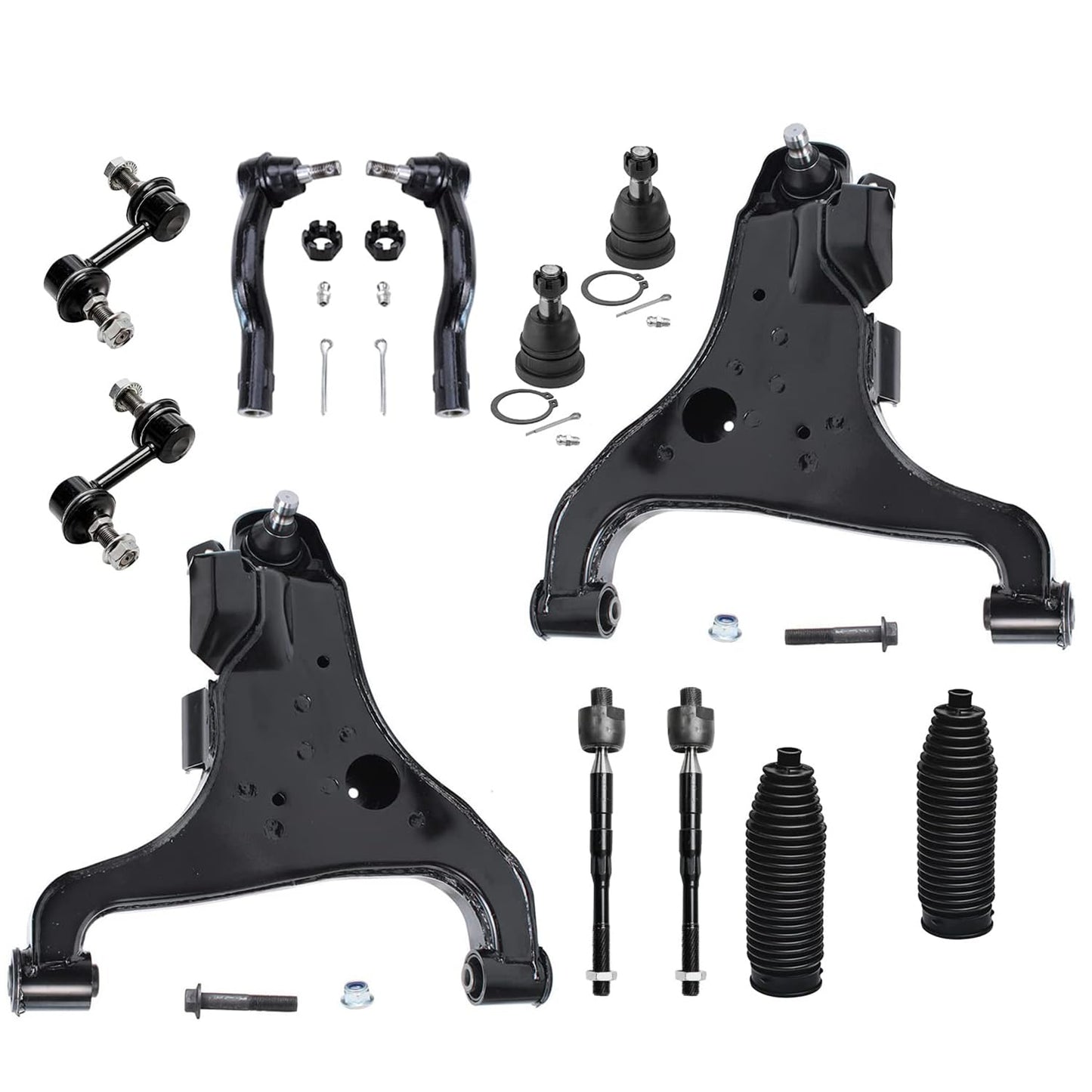 Detroit Axle - 12pc Front End Kit for 07-13 Chevy Silverado 1500 GMC Sierra | Suburban Yukon XL 1500 Tahoe Escalade ESV EXT, 2 Upper Control Arms 2 Sway Bars 4 Tie Rods 2 Lower Ball Joints 2 Boots