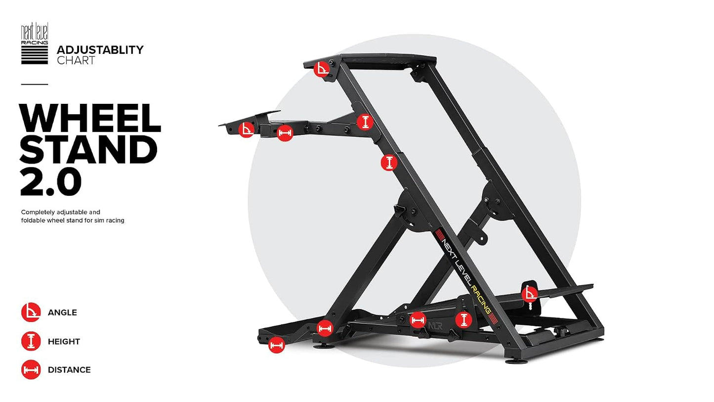 Next Level Racing Wheel Stand 2.0. Steering wheel stand for Thrustmaster, Fanatec, moza Racing on PC and video game consoles. Upgradeable to full cockpit with GTSeat add-on (not included)