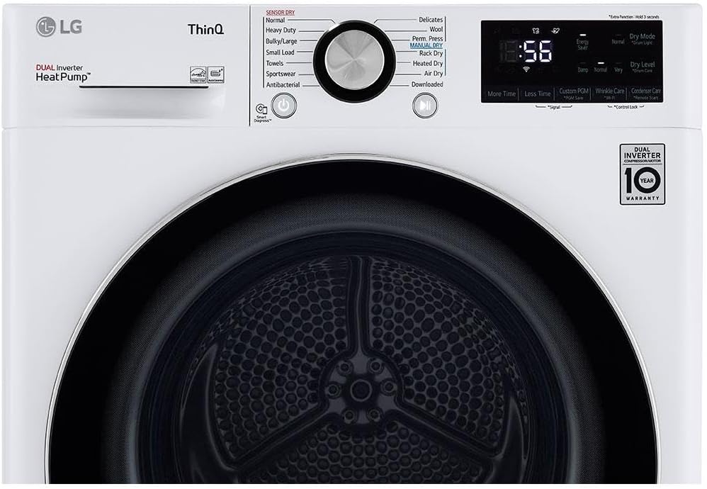 LG DLHC1455W 24 in. W 4.2 Cu. Ft. Ventless Stackable Compact Smart Electric Dryer in White with Dual Inverter HeatPump Technology