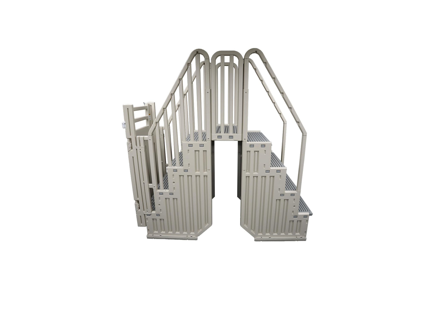 Confer Plastics Step-1X: Sturdy Above Ground Entry System with Dual Handrails and Slip-Resistant Steps, Easy Installation, Supports up to 400 lbs - Proudly Made in USA. Warm Grey with Grey Treads