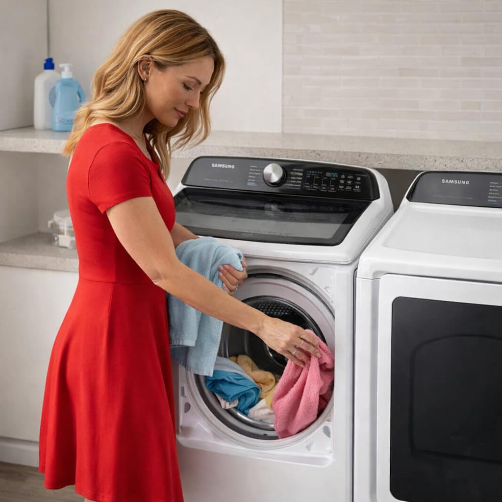 Samsung WA52DG5530K1 White Top Load High Efficiency Smart 5.2 Cu Ft Washer and 7.4 Cu Ft Electric Dryer Laundry Pair w